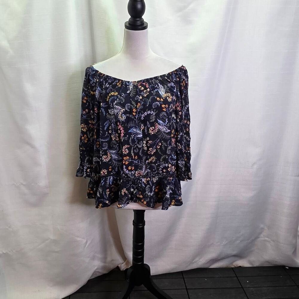 Democracy Blue Floral Off Shoulder Peasant Top Size Medium